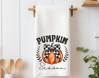 Pumpkin Kitchen Towel Fall Decor Farmhouse Style Autumn Decoration Kitchen Accent Harvest Theme Buffalo Check Pattern Design Country Home