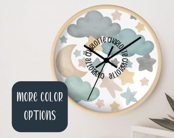 Cloud Clock for Toddler Moon Clock Stars Clock Astronomy Nursery Wall Art Name Clock for Kids Room First Birthday Gift Cloud Clock Baby Room