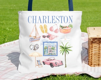 Charleston Tote Bag Vacation Bag SC Palmetto Decor Summer Bag Charleston Beach Trip Charleston Vacation Girls Trip Charleston Bachelorette