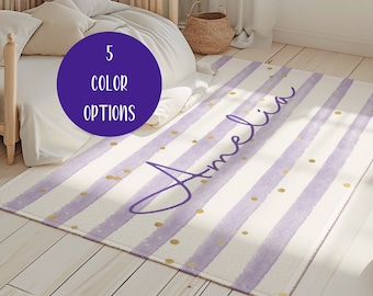 Striped Rug for Kids Room Colorful Rug Polka Dot Decor for Nursery Rug Kids Room Gift Purple Carpet Striped Mat Playroom Gift Housewarming