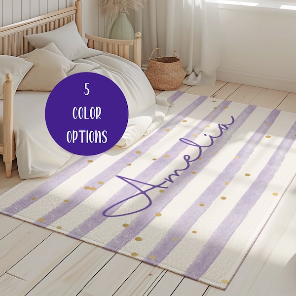 Striped Rug for Kids Room Colorful Rug Polka Dot Decor for Nursery Rug Kids Room Gift Purple Carpet Striped Mat Playroom Gift Housewarming