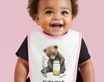Woodland Theme Bear Custom Bib Feeding Time Mealtime Essential Baby Accessory Nursery Decor Bear Nursery Shower Baby Gift Present Custom