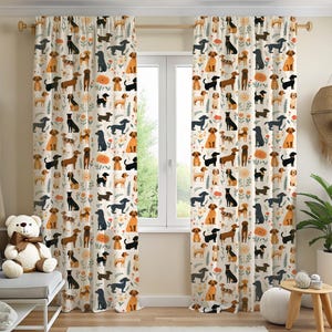 Dog Pattern Curtain Panel Kids Room Decor Kids Curtains Decorative Window Treatment Light Filtering Sheer Drape Living Room Shade Panel Dog
