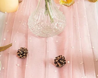 Pink Gauze Beaded Table Runner Wedding Reception Decor Head Table Decoration Special Event Baby Shower Party Table Setting Bridal Shower