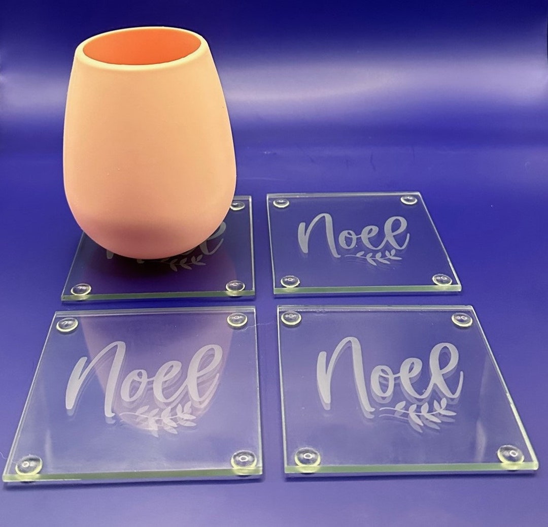 Custom Christmas Glass Coasters Square Etched Coasters Set Etsy