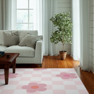 Personalisierter Schachbrett Teppich für Kinderzimmer Geschenk Kinderzimmer Retro Teppich Rosa Erstes Baby Geschenk Groovy Teppich Mädchen Babyparty Geschenk Einweihungsparty Bild 3