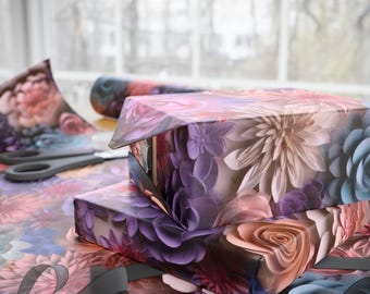 Floral Gift Wrap Birthday Present Wedding Wrap Quality Paper Flower Design Purple Pattern Colorful Wrap Summer Gifts Spring Decor Decorative