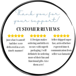 May include: Five-star customer reviews for a shop with the text "Thank you for your support!" and "CUSTOMER REVIEWS". The reviews highlight fast shipping, easy ordering, and great packaging.