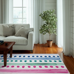 Polka Dot Toddler Rug Rainbow Striped Playroom Rug Nursery Decor Colorful Toddler Mat Baby Room Carpet Girls Bedroom Rug Girls Pink Rug image 4