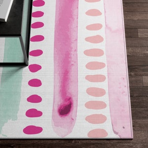 Polka Dot Toddler Rug Rainbow Striped Playroom Rug Nursery Decor Colorful Toddler Mat Baby Room Carpet Girls Bedroom Rug Girls Pink Rug image 6