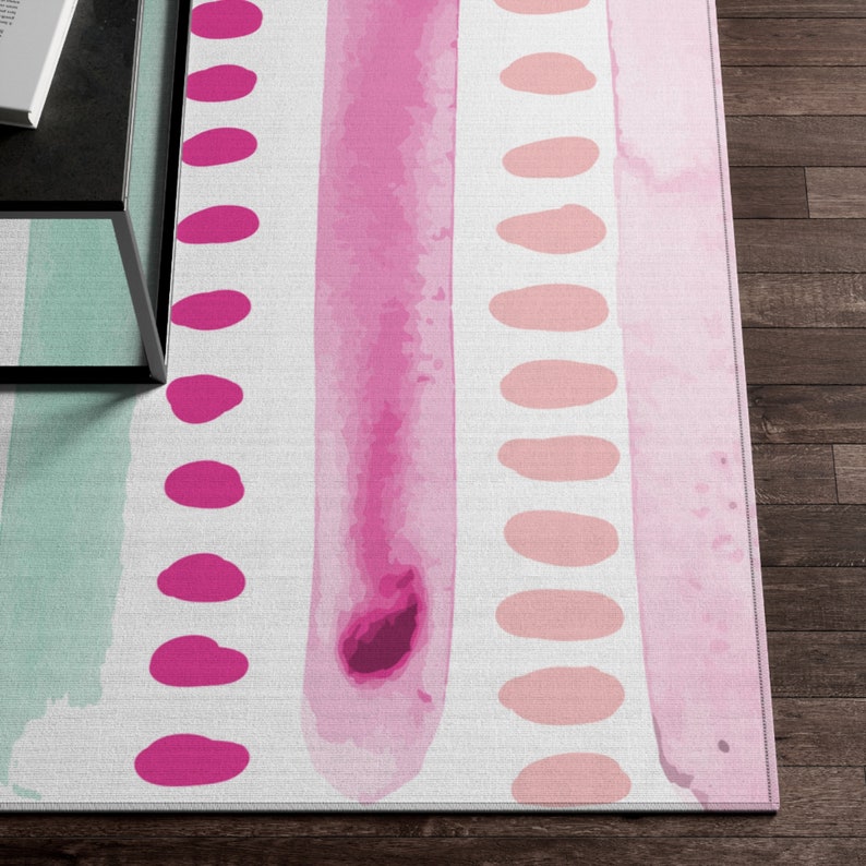 Polka Dot Toddler Rug Rainbow Striped Playroom Rug Nursery Decor Colorful Toddler Mat Baby Room Carpet Girls Bedroom Rug Girls Pink Rug image 6