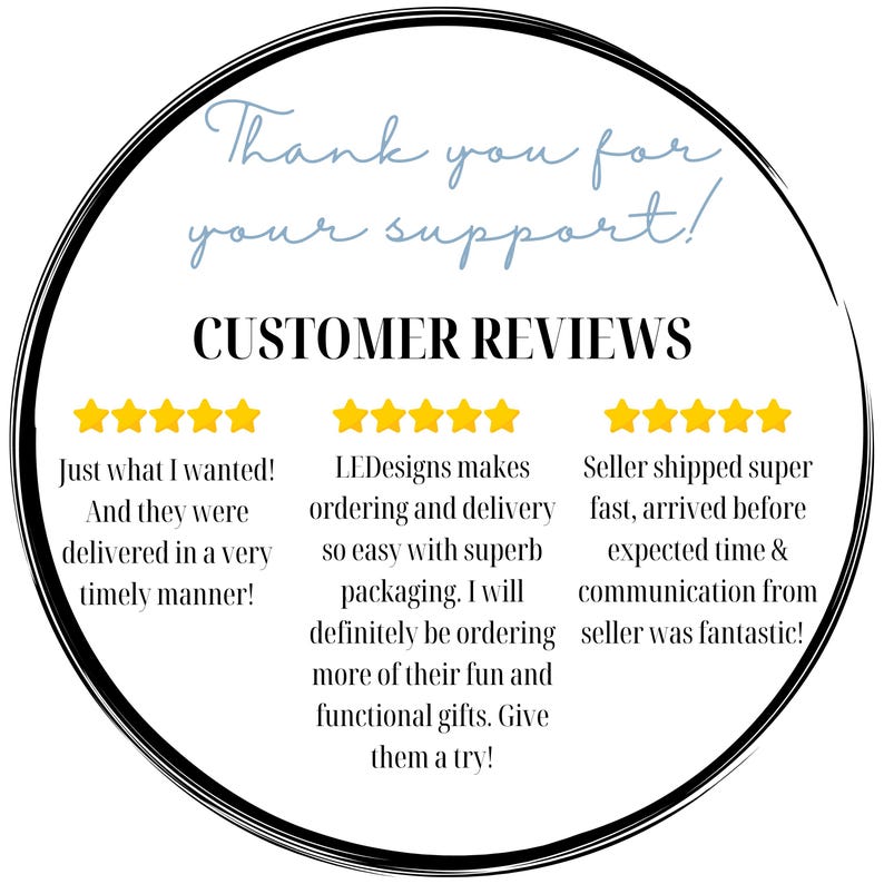 May include: Five-star customer reviews for a product or service. The reviews highlight fast shipping, easy ordering, and high-quality packaging.