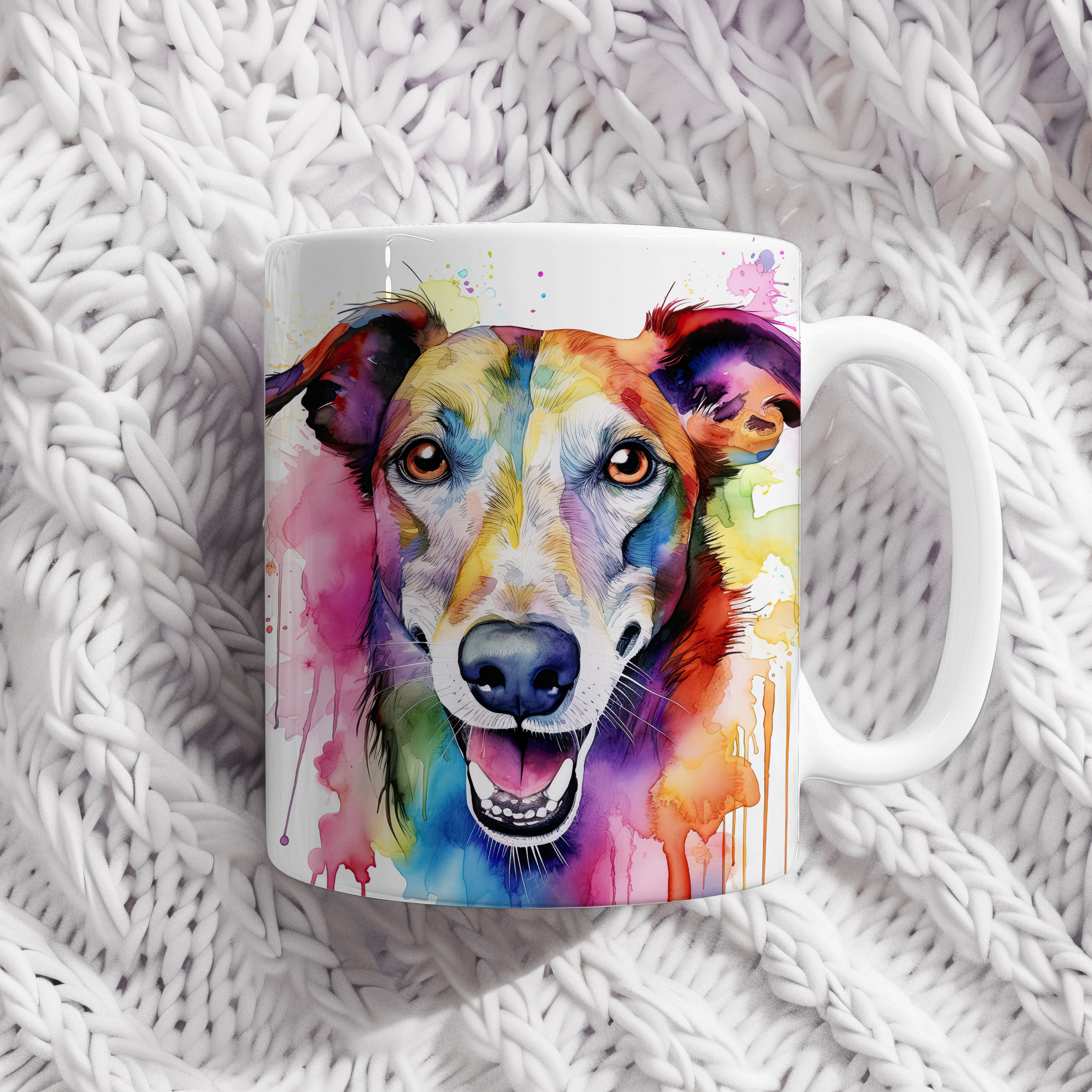 Greyhound Rainbow Watercolor Mug