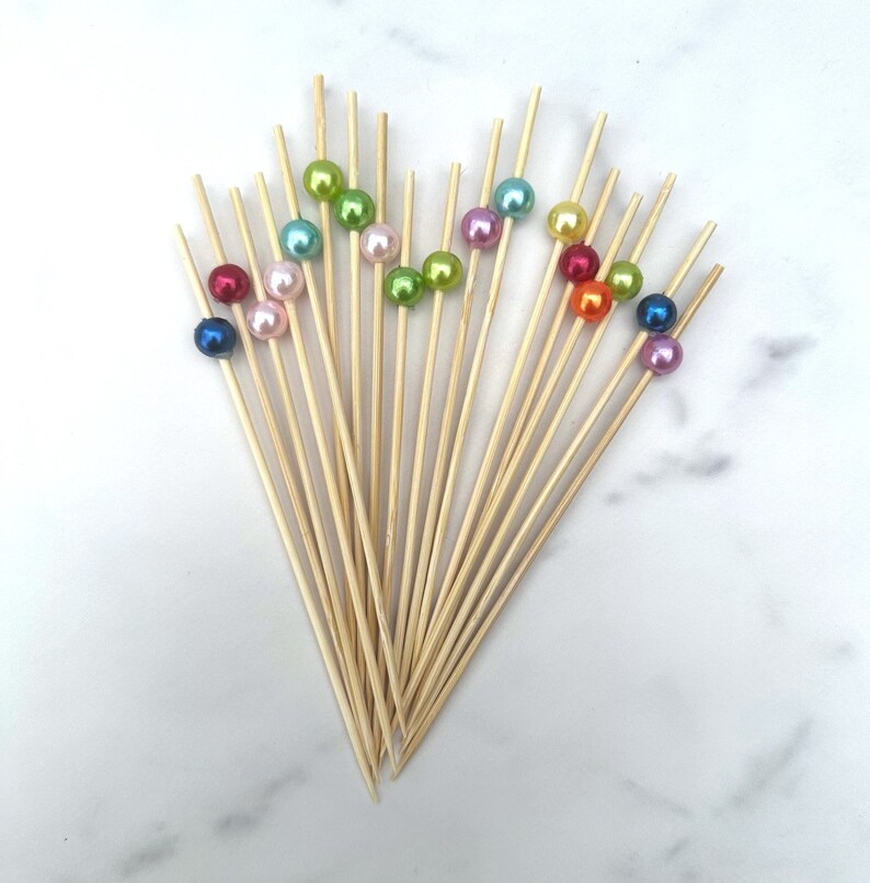 Bamboo Cocktail Pick Pearl Appetizer Skewer Stick Fancy Toothpick ...