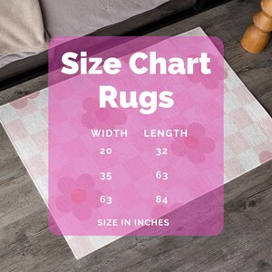K&ouml;nnte beinhalten: Gr&ouml;&szlig;entabelle f&uuml;r Teppiche in Zoll. Die Tabelle zeigt die Breite und L&auml;nge von drei verschiedenen Teppichgr&ouml;&szlig;en: 20 x 32 Zoll, 35 x 63 Zoll und 63 x 84 Zoll.