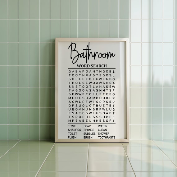 Bathroom Word Game Modern Powder Room Wall Decor Unique Poster Art Apartment Bathroom Print Word Search Puzzle Funny Bathroom Art Home Decor