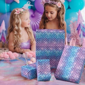 Mermaid Wrapping Paper Gift Wrap for Girls Birthday Party Under the Sea Theme Ocean Paper Roll Magical Gift Wrap Kids Party Decoration