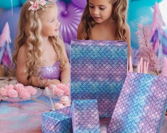 Mermaid Wrapping Paper Gift Wrap for Girls Birthday Party Under the Sea Theme Ocean Paper Roll Magical Gift Wrap Kids Party Decoration