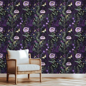 Peel and Stick Wallpaper Removable Wallpaper Dark Floral Wallpaper Gothic Home Decor Butterfly Wallpaper Night Garden Wallpaper Bedroom Wallpaper Renter Friendly Wallpaper Temporary Wallpaper DIY Wall Makeover