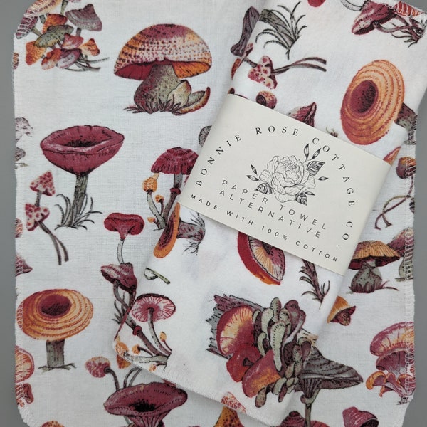 Mushrooms | Terracotta Geo | Reusable Paper Towel Alternative | Dozen 10"x 12" Single Ply