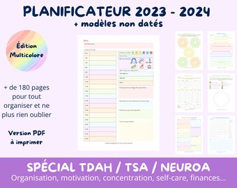 Agenda planner rentrée 2023 2024 Planificateur TDAH ADHD Autiste Neuroatypique en français PDF imprimable A4 A5 Focus organisation finances