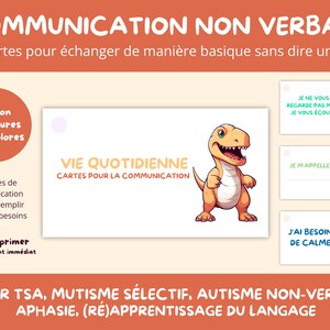 Cartes de communication Vie Quotidienne Autisme mutisme sélectif TSA enfant non-verbal autiste aphasie PDF imprimable Flash card Dinosaure