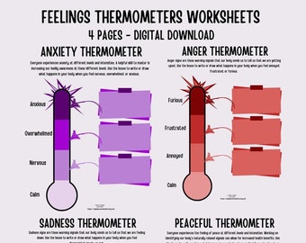 Feelings Thermometer Worksheets | Kids Emotion Identification (Digital Download)