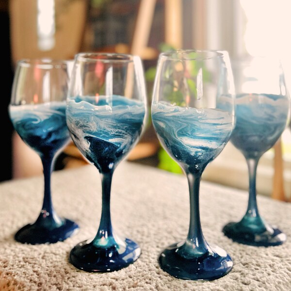 Swirling Ocean Waves Wine Glasses