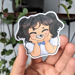 Sticker découpé dessiné main petite fille kawaii mignonne perdant sa première dent, ordinateur portable de dent manquante enfant, ordinateur portable, décoration de bouteille d'eau
