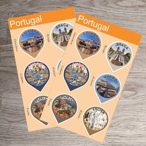 Feuille d'autocollants avec liste de seaux de voyage au Portugal pour agenda de vacances, journal, carnet de notes, ordre du jour, fournitures de scrapbooking, grandes villes portugaises