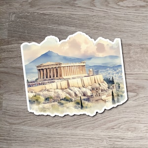 Sticker aquarelle Acropole Parthénon Grèce, Sticker voyage en Europe, Sticker souvenir attraction Grèce, cadeau de révélation de vacances surprise