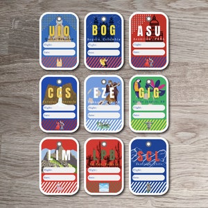 Autocollant d'étiquette de bagage avec code d'aéroport d'Amérique du Sud, cadeau pour des vacances surprises, personnes qui aiment les voyages, liste de seaux volants, souvenir de voyage