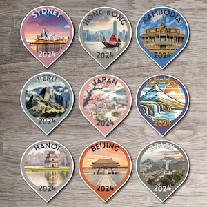 Stickers liste de seaux de voyages internationaux 2024, Asie, Amérique du Sud, Australie, souvenir de vacances, cadeau surprise de vacances