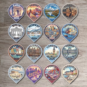 Stickers liste de seaux de voyage en Europe 2024, souvenir de vacances en Europe, cadeau surprise pour les fêtes de fin d'année, autocollant pour agenda, ordinateur portable, bouteille d'eau