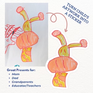 Transformez les dessins de votre enfant en autocollants pour bouteilles d'eau, planificateurs, ordinateurs portables, étuis de téléphone. Cadeau aux parents, grands-parents et enseignants.
