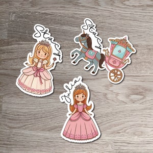 Feuille d'autocollants de princesse avec prénom personnalisé pour cahiers, cadeau de fête avec sac à surprises, cadeau personnalisé pour une fille, fournitures pour la rentrée