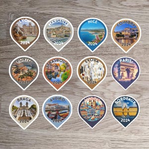 Stickers liste de seaux de voyage Portugal et France 2024, souvenir de vacances en Europe, cadeau surprise pour les vacances, sticker pour agenda, ordinateur portable