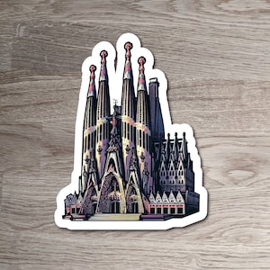 Sticker basilique de la Sagrada Familia en Espagne, souvenir de voyage en Europe, cadeau de révélation de vacances surprise, décoration de planificateur de livre pour ordinateur portable, bouteille d'eau