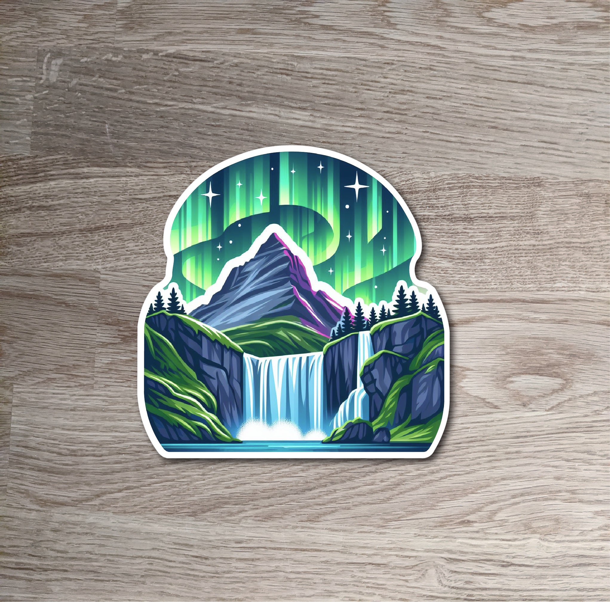 Kirkjufell Church Mountain with Northern Lights Iceland Sticker, Iceland Trip Souvenir, Surprise Vacation Reveal Gift, Notebook Decoration