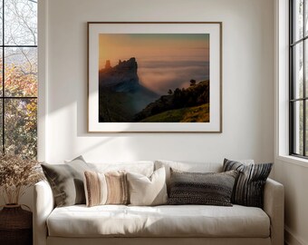 Mistig landschap Fine Art Photography-print, minimalistische natuurkunst aan de muur, neutraal rustgevend decor