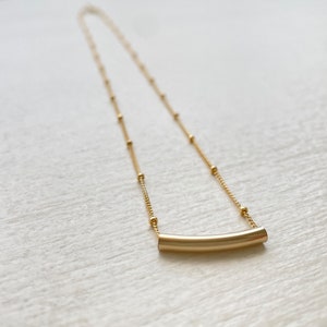 yellow gold filled satellite chain with curved tube necklace