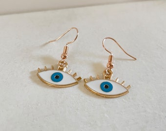 sweet rose tone white enamel evil eye with lashes