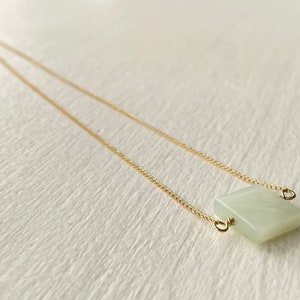 yellow gold filled curb chain with square pale green jade necklace