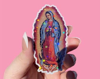 Virgen de Guadalupe Sticker – Waterproof Vinyl Religious Decal – Catholic & Mexican Faith Art, Clear or Holographic Options
