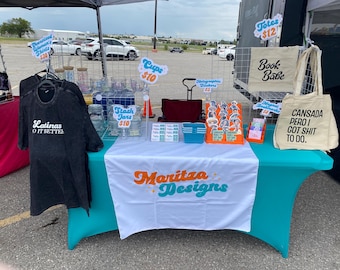 Custom Table Runner for Pop-Up Shops – White Table Runner with Vinyl Logo – Vendor Booth Display for Small Business & Markets