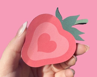 Strawberry Heart Sticky Notes – Cute Handmade Memo Pads – Kawaii Stationery, Planner Notes, Gift for Students & Teachers