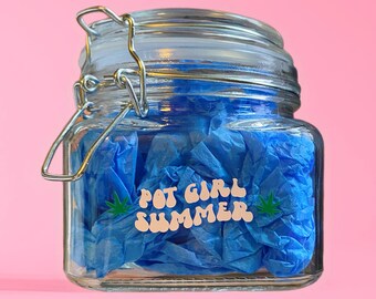 Pot Girl Summer 2oz Cute Cube Glass Stash Jar, Stoner Gift, Smoking Accessories, Smoking Gifts for Women, 420 Weed Accessories