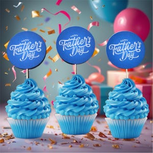 Happy Father’s Day Cupcake Toppers, Sets of 12 Cupcake Toppers for Dad, Father’s Day Cake Toppers, Free Shipping