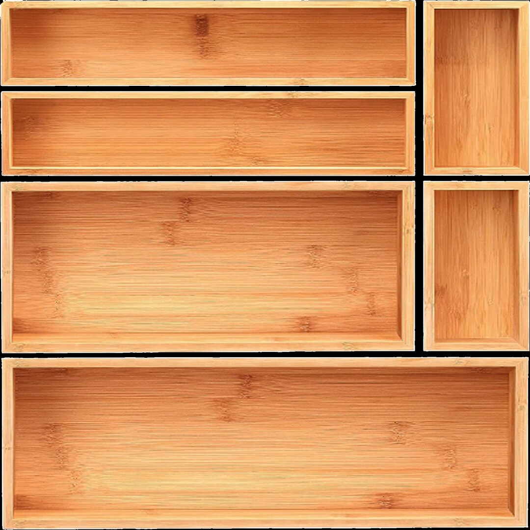 Bamboo Drawer Organizer Stackable 6 Pieces Wood Drawer Etsy