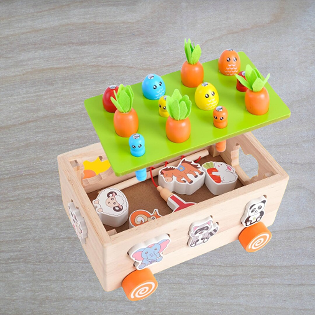 Wooden Shape Sorter Carrot Harvest Game Fishing Toy Preschool Etsy
